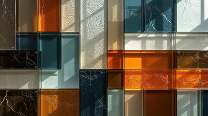 Vibrant glass wall art installation contemporary space photography urban environment artistic viewpoint modern design concept