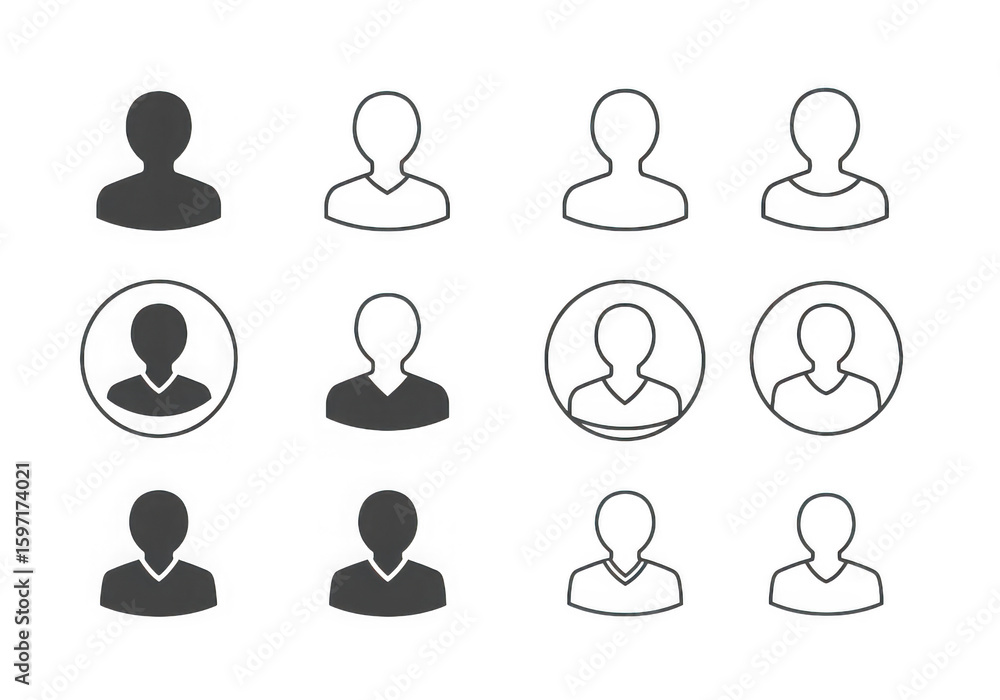 Poster set of user profile icons isolated on transparent background
