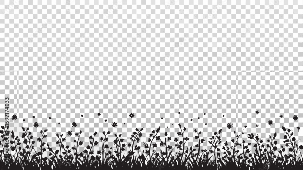 Poster vector silhouette of grass and flowers against a transparent background creating a nature inspired d