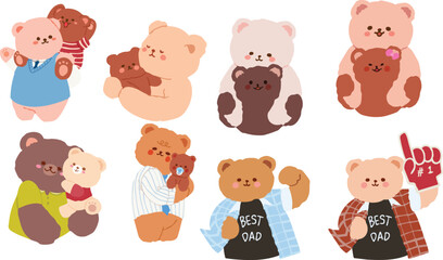 A cute and heartwarming clipart set featuring father and baby bear characters in various loving poses. This adorable illustration collection is perfect for Father's Day designs, baby-themed projects