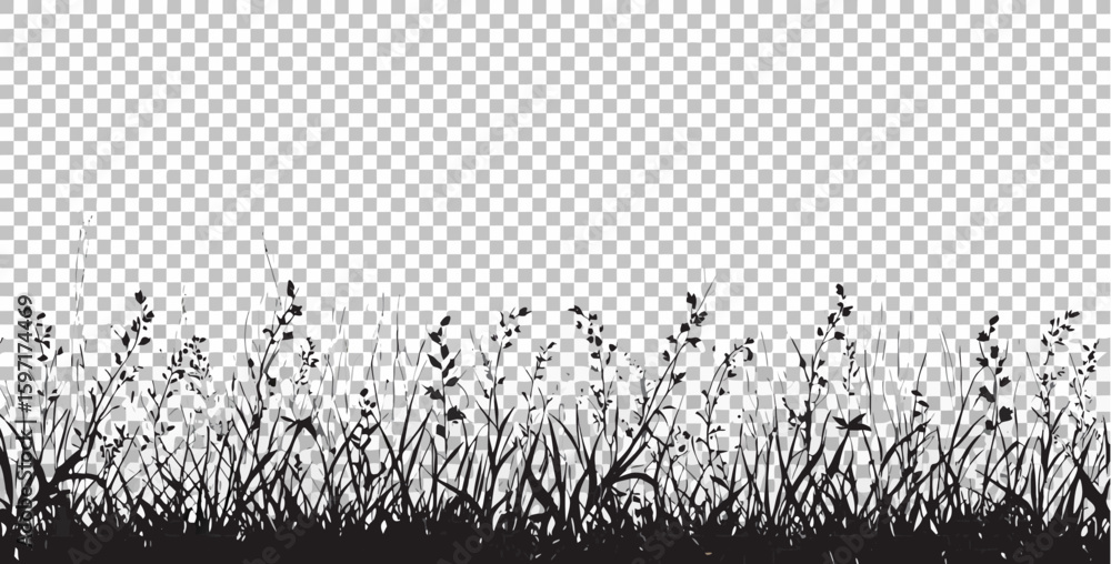 Poster vector silhouette of grass and weeds against a transparent background creating a natural and wild fe