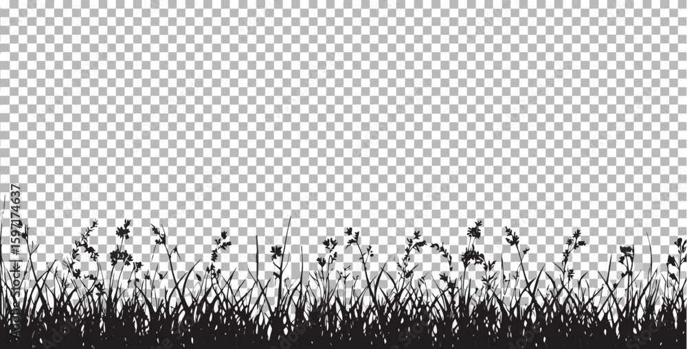 Poster vector silhouette of grass and wildflowers against a transparent background creating a natural borde