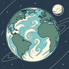 planet earth and moon