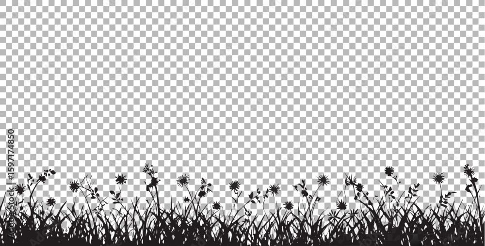 Aufkleber vector silhouette of grass and flowers against a transparent background creating a natural and simpl