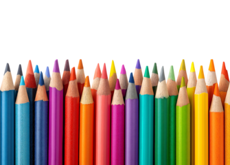 Colorful crayons or colored pencils isolated on a transparent background