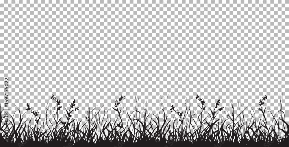 Poster vector silhouette of grass and weeds against a transparent background creating a natural border effe