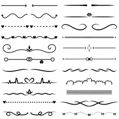 Elegant set of calligraphic vector design elements with vintage ornate scrolls, borders, and flourishes, perfect for wedding invitations and retro labels