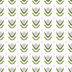This abstract seamless floral pattern features a vintage purple flower illustration with decorative leaves, perfect for textile design or summer wallpaper