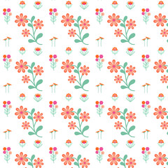 Seamless floral pattern with pink flowers, butterflies, and green leaves, perfect for spring and summer textile design, wallpaper, and vintage decor