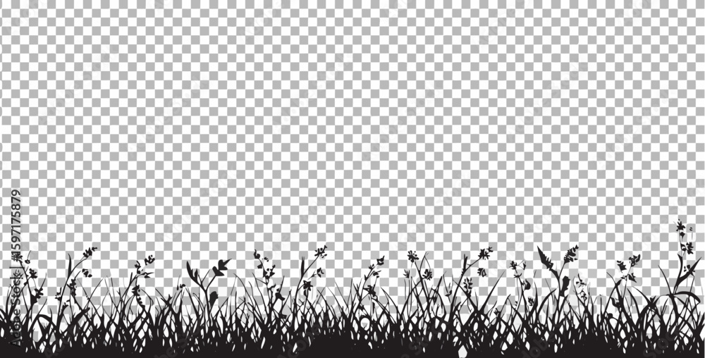 Poster vector silhouette of grass and wildflowers against a transparent background creating a natural borde