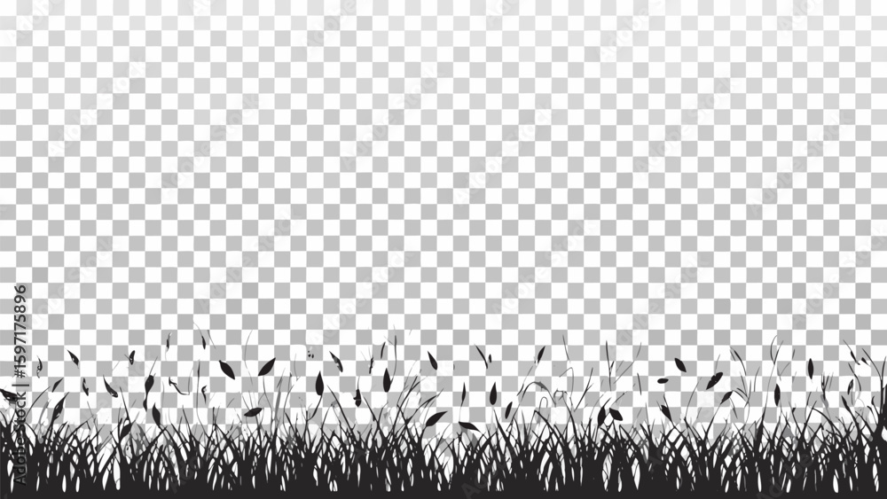 Poster vector silhouette of grass and cattails against a transparent background creating a nature scene vec