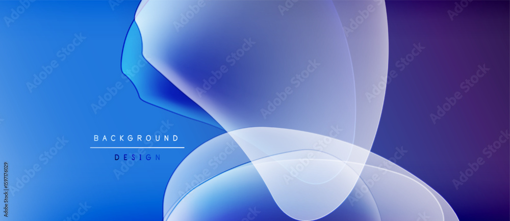 Poster abstract blue background. overlapping translucent shapes create dynamic visual effect. modern design