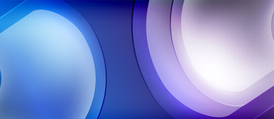 Abstract background features glowing circles, blue purple hues, smooth gradients. Minimalist design evokes futuristic feel.