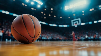 Close up, floor level shots of basketball game with full capacity audience in background