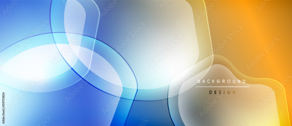 Poster abstract fluid shapes blend. blue, orange, white gradients create dynamic composition. modern design
