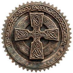 Intricate Celtic Cross Carving in Stone Medallion