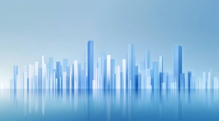 Obraz premium Abstract Cityscape with Blue Toned Skyscrapers Reflecting on Water Surface