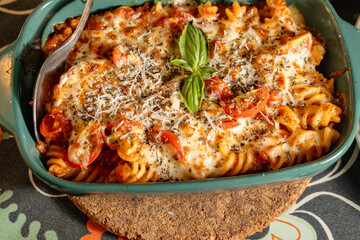 Delicious Baked Pasta with Tomato Sauce and Mozzarella Cheese