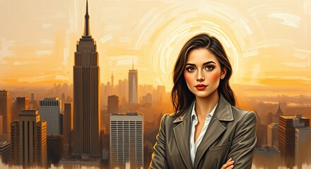 Confident Young Businesswoman with Folded Arms and Forex Chart Overlay – Financial Success and Trading Concept.
