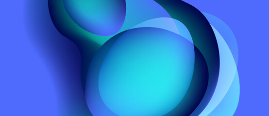 Abstract fluid shapes, vibrant blues, overlapping circles create dynamic composition. Soft gradients suggest movement, depth.