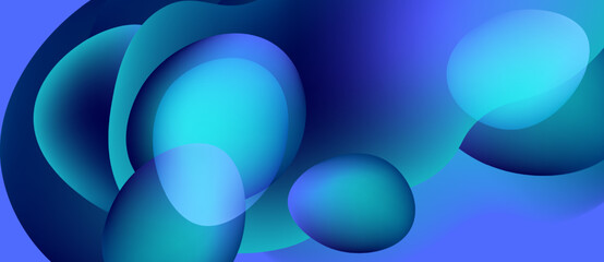 Abstract fluid shapes, vibrant blues, gradients create dynamic composition. Smooth forms overlap, suggesting movement, depth. Modern design.