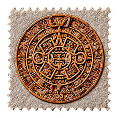 Fototapeta premium Aztec Sun Stone on Postage Stamp - Ancient Mayan