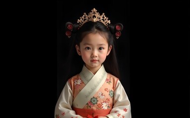 Chinese girl wearing Chinese Ming Dynasty Hanfu on black background. High quality