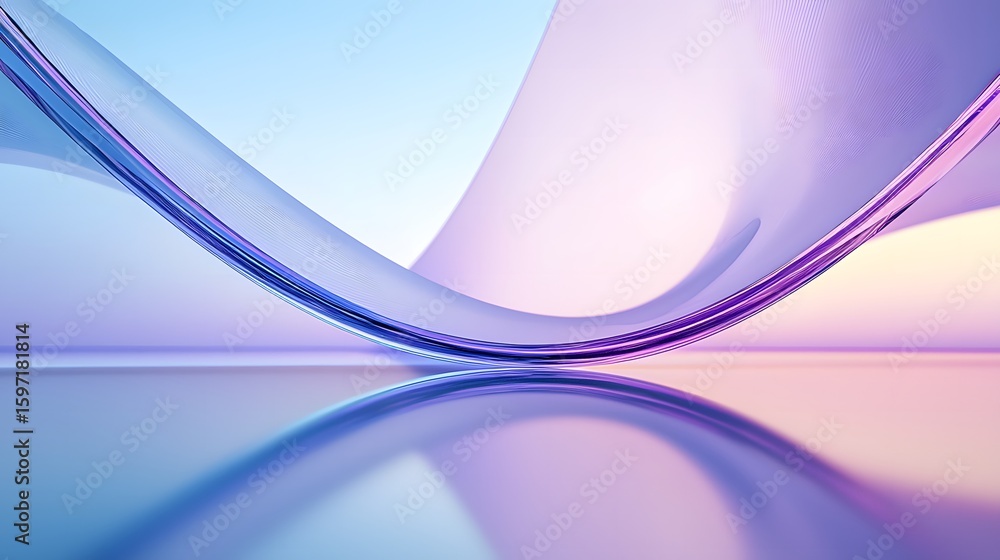 Poster abstract curved lines with reflection on a smooth surface
