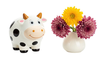 Cow, Chrysanthemum isolated on transparent
