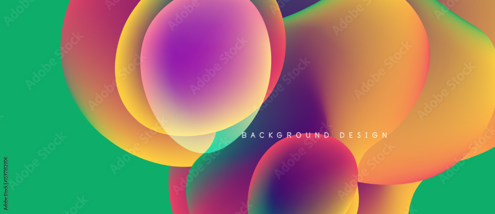 Poster abstract colorful shapes overlap, creating vibrant gradients. background features smooth transitions