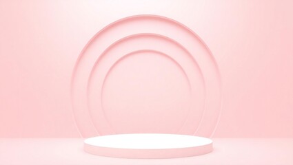 Obraz premium Minimalist pink stage with arched backdrop and white podium