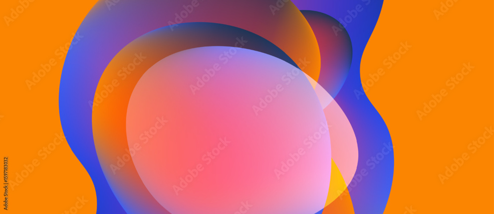 Poster abstract colorful shapes overlap, creating vibrant gradients. orange background provides contrast. s