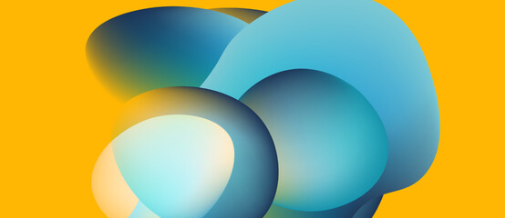 Abstract fluid shapes overlap, creating soft gradients. Yellow background provides contrast, modern aesthetic. Minimalist design.