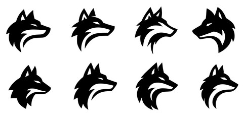 Obraz premium Wolf Head Logo Set – Bold Monochrome Vector Icons
