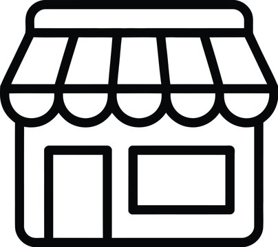 Storefront outline icon showcases a simple, modern design for business and retail concepts.