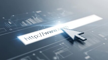 Website address field with httpwww.com highlighted by cursor on glowing digital screen