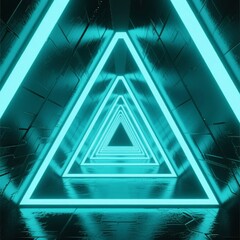 Obraz premium Infinite Triangular Tunnel with Neon Blue Lighting