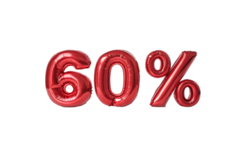 Shiny red balloons forming sixty percent discount isolated on transparent background