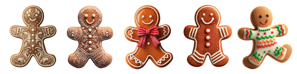 Collection of gingerbreads isolated on a white or transparent background