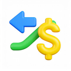Naklejka premium Yellow dollar sign with green curve and blue left arrow money finance