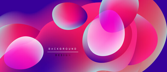 Abstract vibrant background. Overlapping circles create dynamic, colorful composition. Pink, purple hues dominate design. Modern aesthetic.