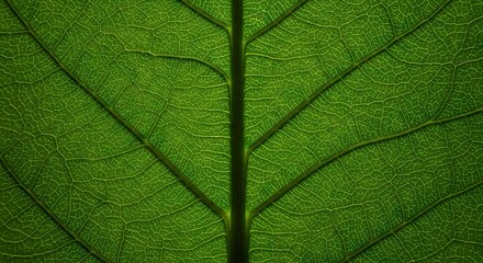 A detailed backlit view of a green leaf emphasizing its intricate vein structure and cellular patterns