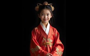 Chinese girl wearing Chinese Ming Dynasty Hanfu on black background. High quality