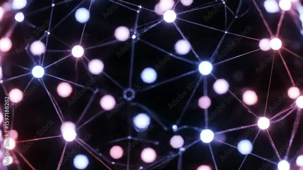Poster a weblike structure of connected bright dots against a dark background resembling a network
