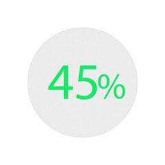 Green forty five percent symbol inside white circle isolated on transparent background