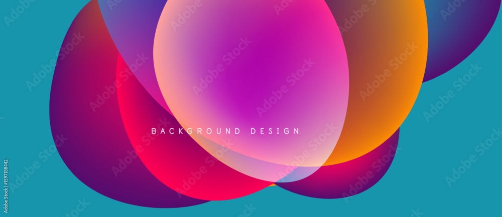Poster abstract vibrant overlapping shapes create dynamic colorful background. gradient hues blend smoothly