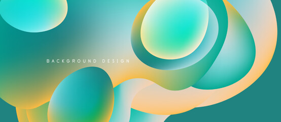 Abstract fluid shapes, vibrant colors blend. Modern design, smooth gradients create dynamic background. Teal, yellow hues dominate composition.
