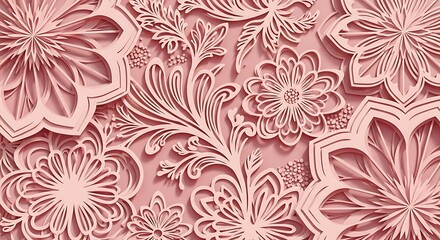 Delicate floral pattern with intricate cut paper effect in a soft pink hue creates a sophisticated