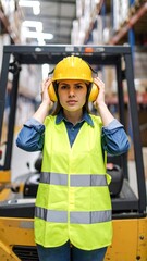 Woman in safety gear in warehouse