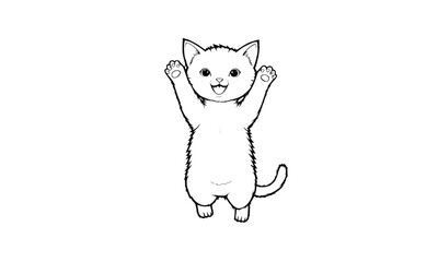 Happy Cartoon Kitten Line Drawing – Cute Minimalist Vector Illustration
